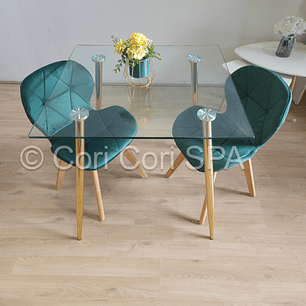 Comedor Rubi Gold Cuadrada 80x80cms + 2 Sillas Mariposa Velvet