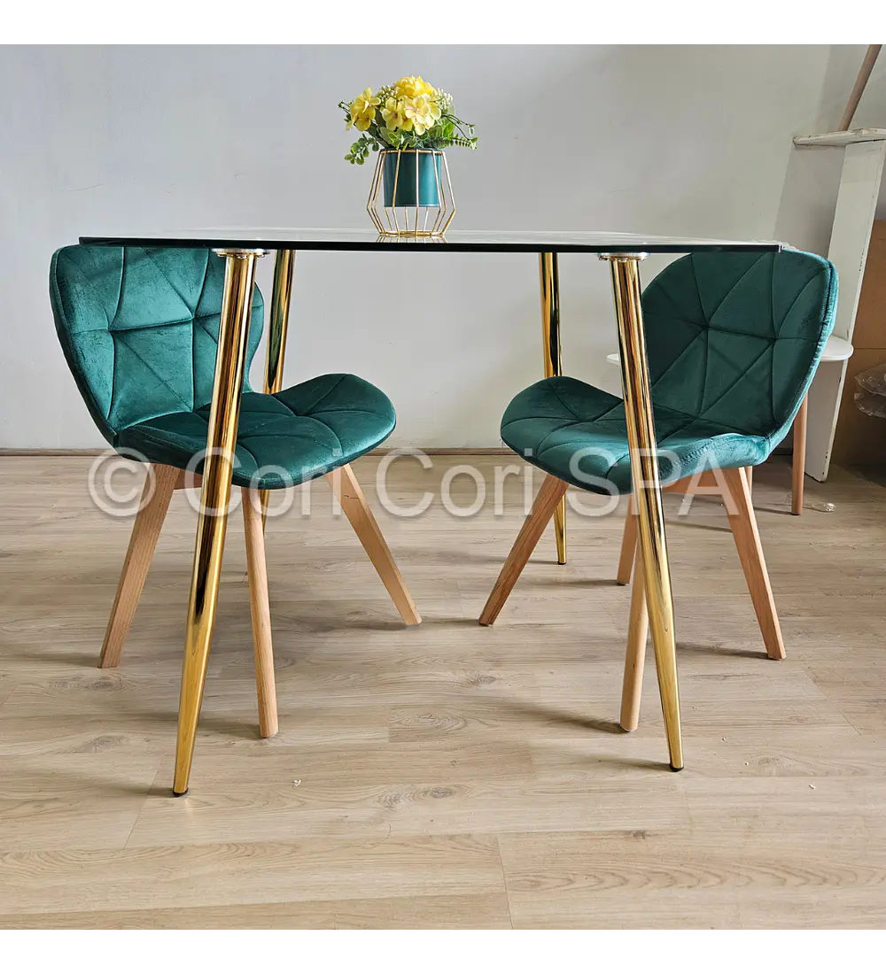 Comedor Rubi Gold Cuadrada 80x80cms + 2 Sillas Mariposa Velvet