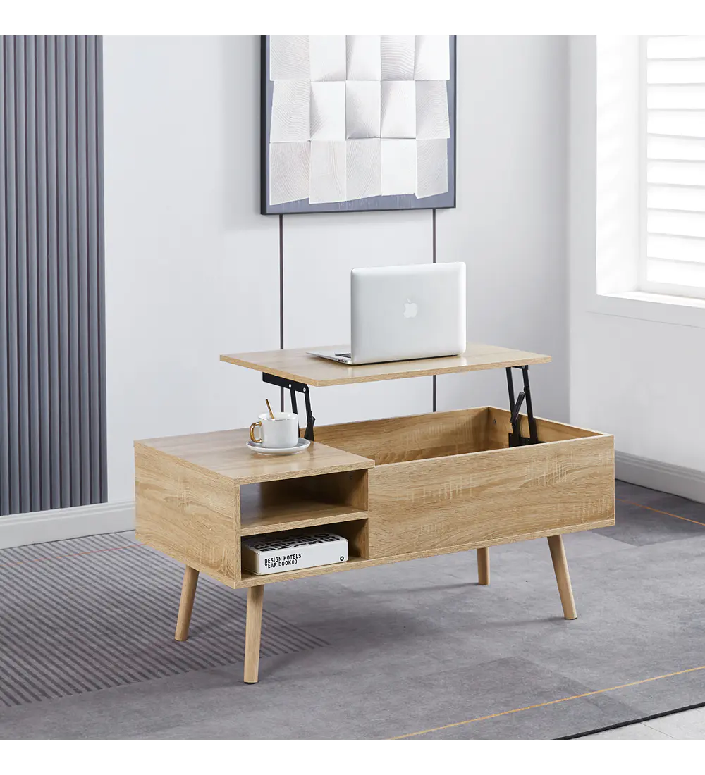Mesa de Centro Elevable para Living - Madera