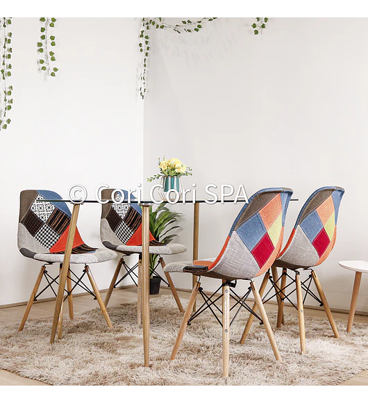 Comedor Rubi 130x80cm + 4 Sillas Patchwork 