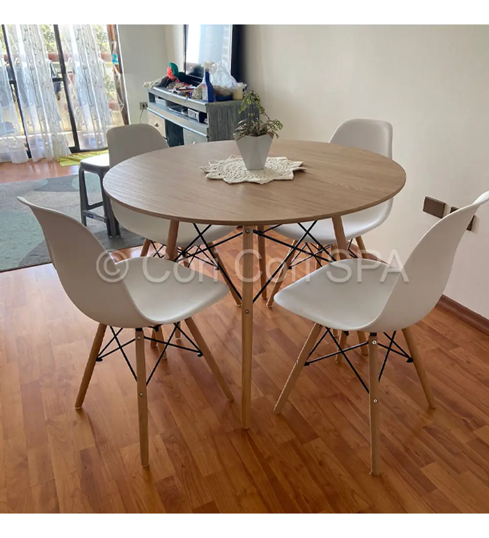 Comedor Mesa Wood 120cm + 4 Sillas Eames