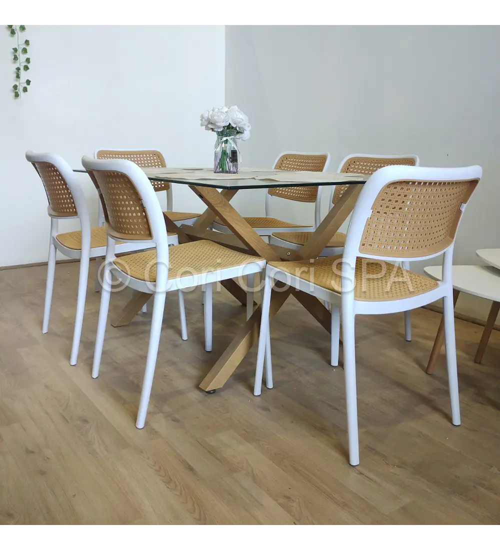 Comedor Medlock 140x90cm +  6 Sillas Delta