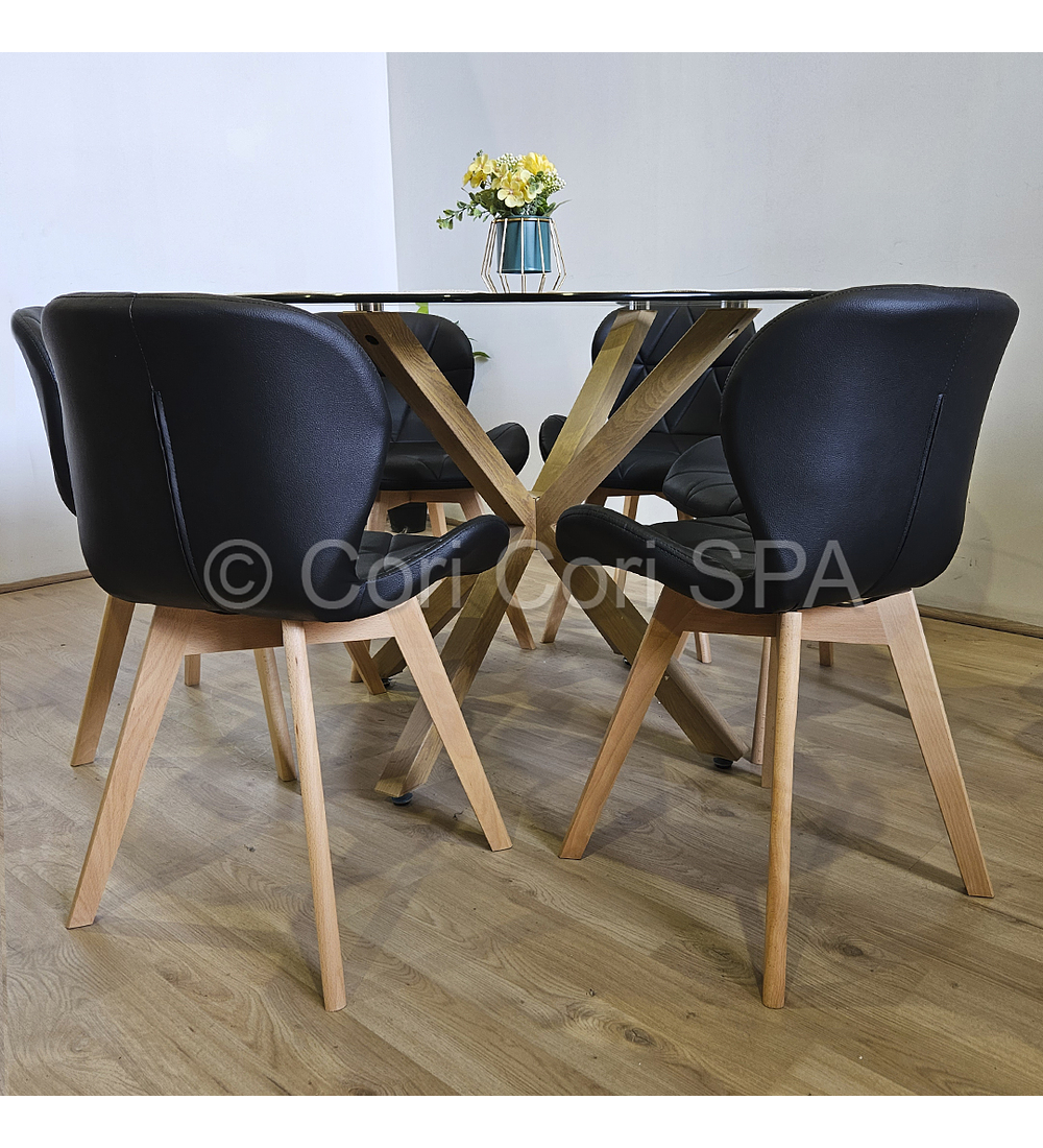 Comedor Mesa Warwick 120 + 6 Sillas Mariposa Wood 