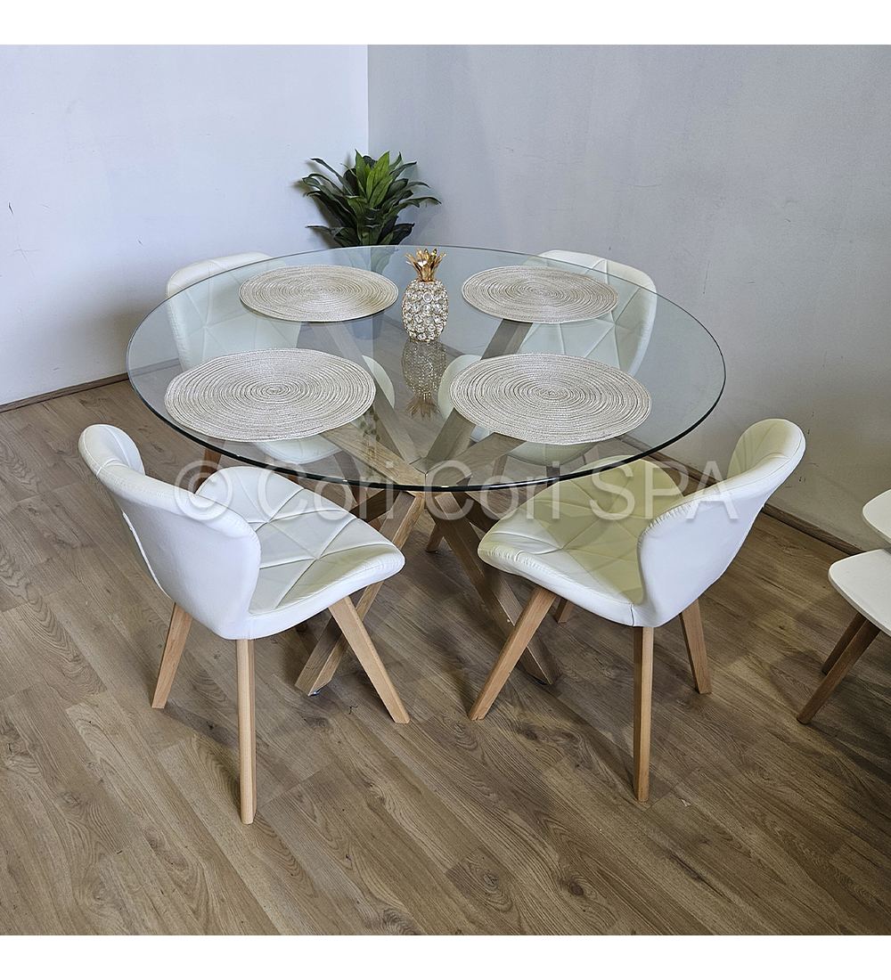 Comedor Mesa Warwick 120 + 4 Sillas Mariposa Ecocuero Wood 