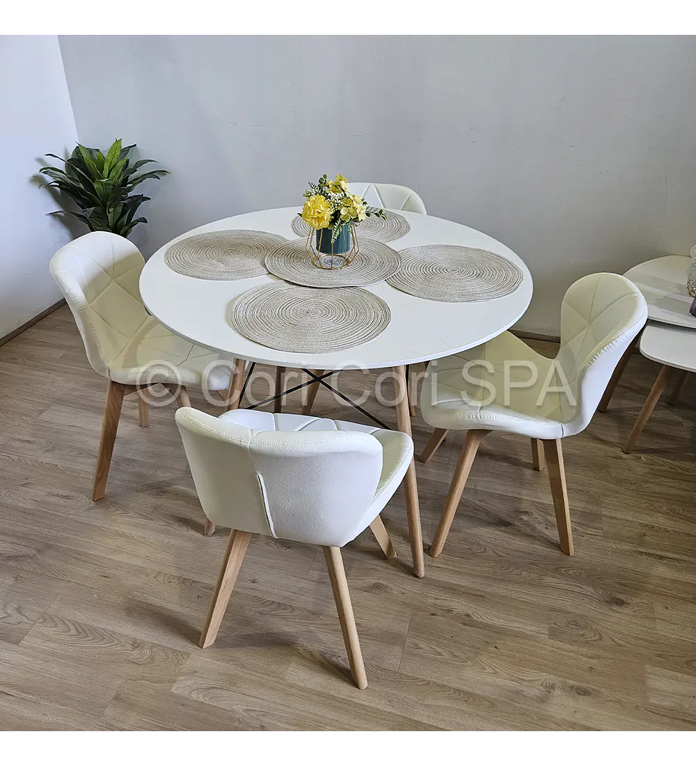 Comedor Mesa Eames Blanca 100cms + 4 Sillas Mariposas Wood 