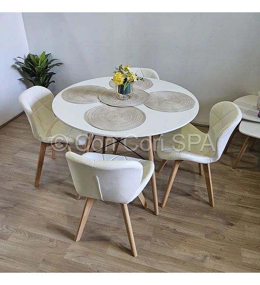 Comedor Mesa Eames Blanca 100cms + 4 Sillas Mariposas Wood 