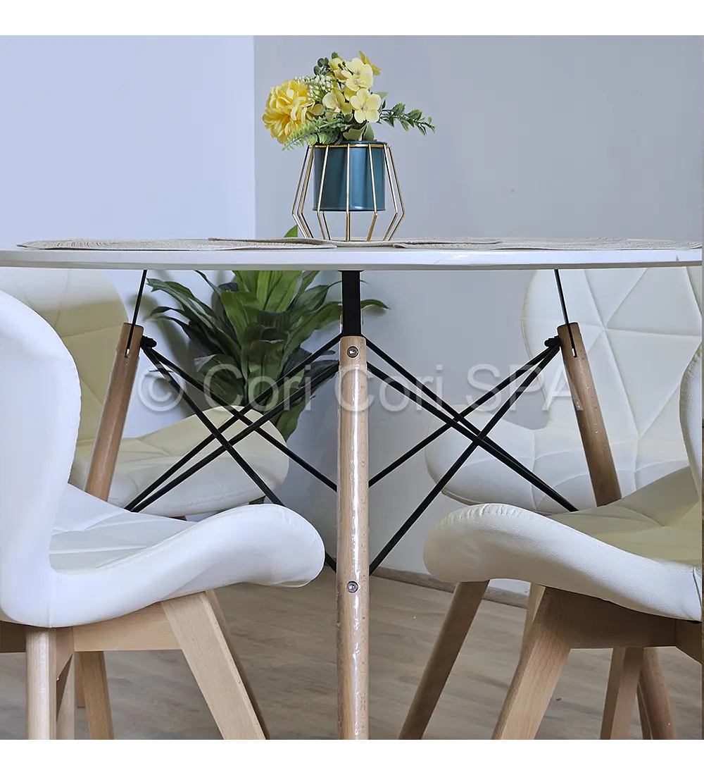 Comedor Mesa Eames Blanca 100cms + 4 Sillas Mariposas Wood 