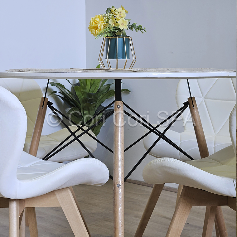 Comedor Mesa Eames Blanca 100cms + 4 Sillas Mariposas Wood  6