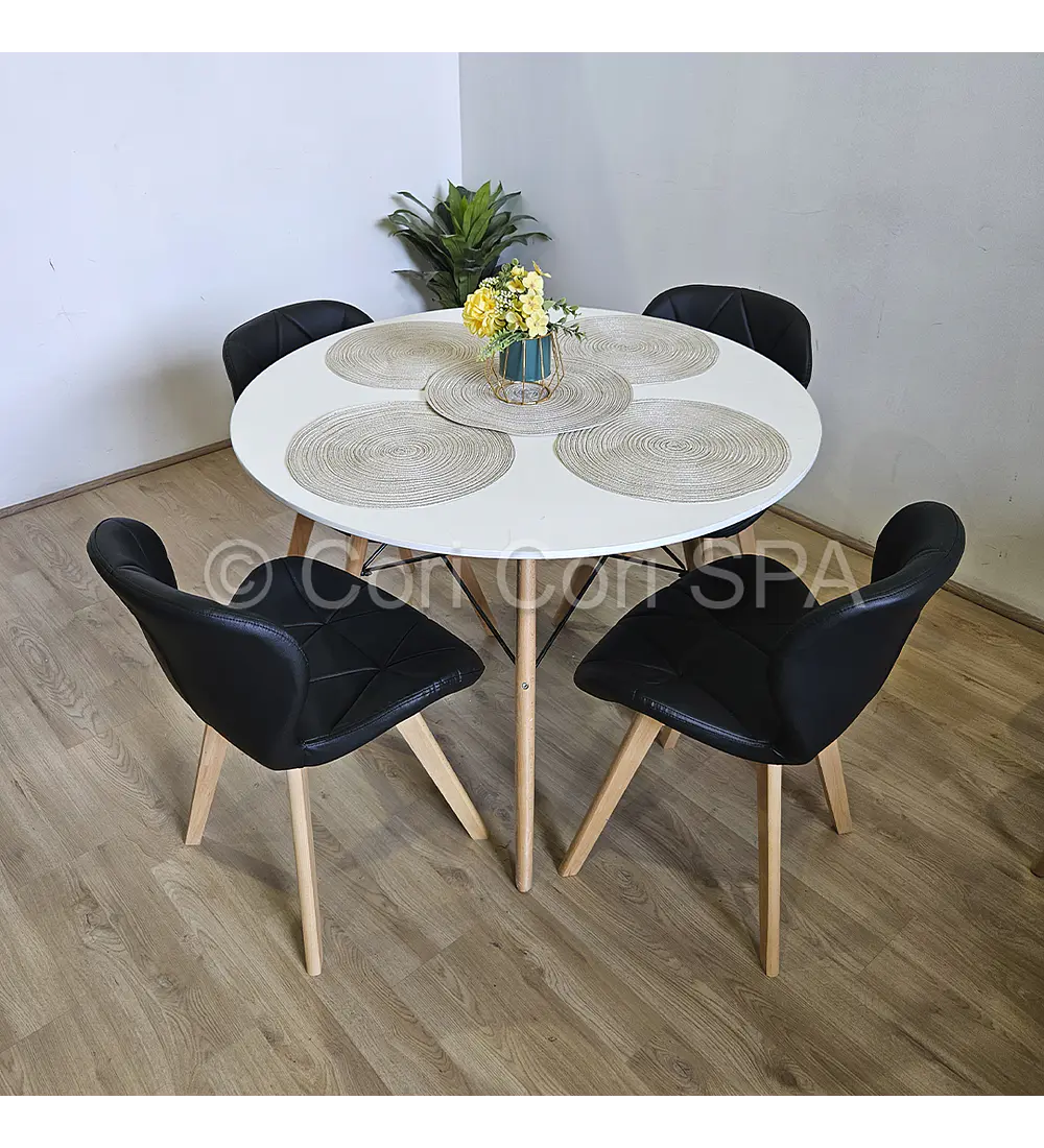 Comedor Mesa Eames Blanca 100cms + 4 Sillas Mariposas Wood 