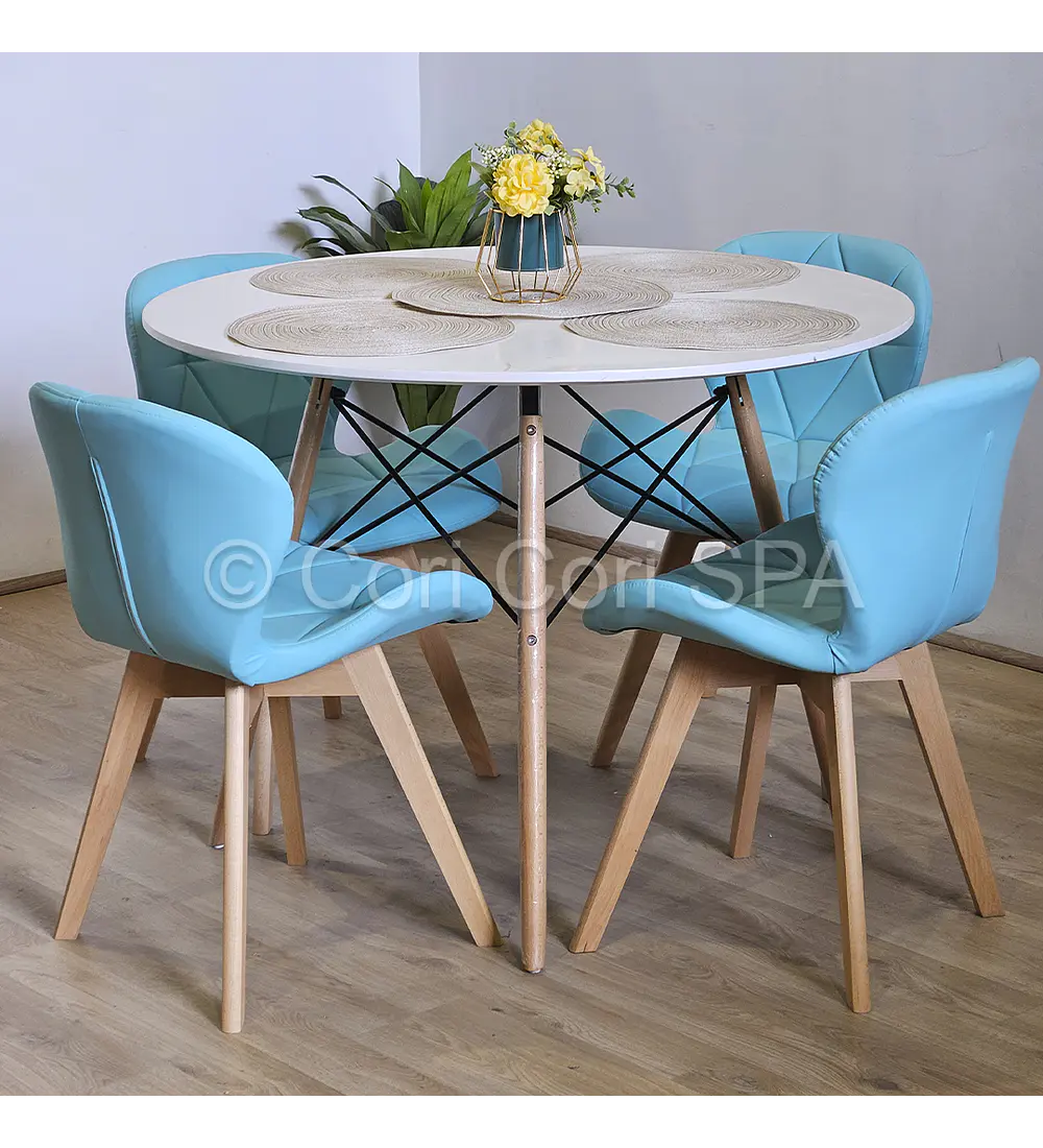 Comedor Mesa Eames Blanca 100cms + 4 Sillas Mariposas Wood 