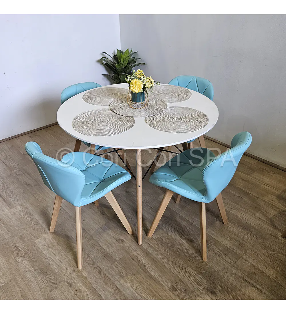 Comedor Mesa Eames Blanca 100cms + 4 Sillas Mariposas Wood 