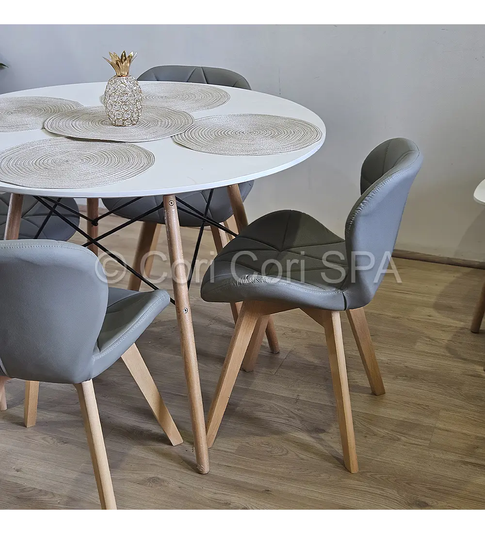 Comedor Mesa Eames Blanca 100cms + 4 Sillas Mariposas Wood 