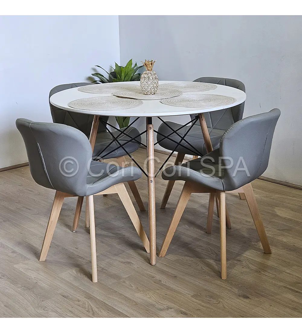 Comedor Mesa Eames Blanca 100cms + 4 Sillas Mariposas Wood 