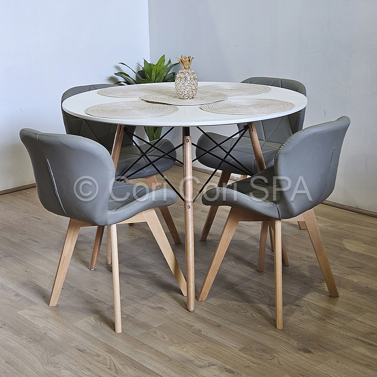 Comedor Mesa Eames Blanca 100cms + 4 Sillas Mariposas Wood  1