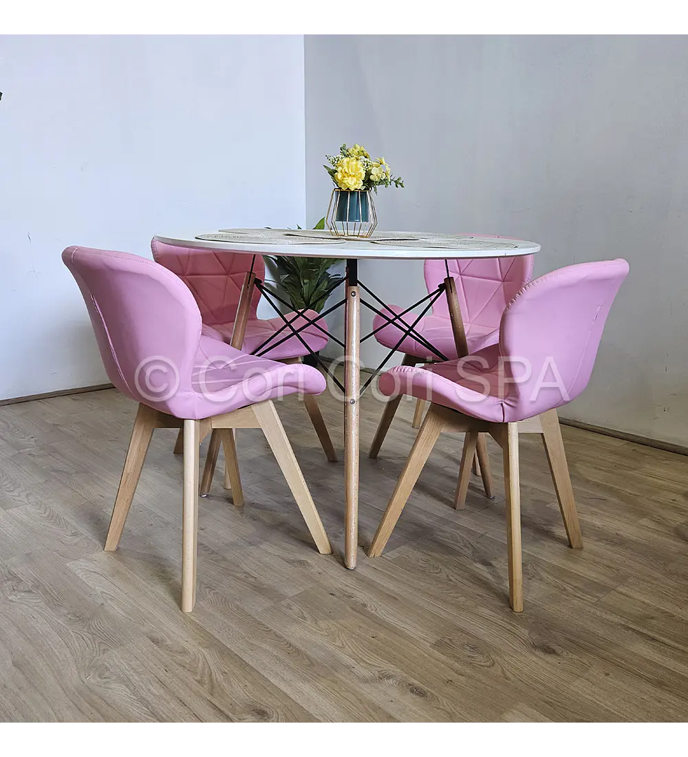 Comedor Mesa Eames Blanca 100cms + 4 Sillas Mariposas Wood 
