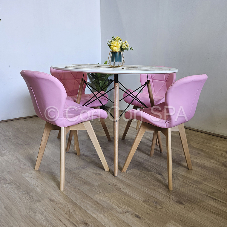 Comedor Mesa Eames Blanca 100cms + 4 Sillas Mariposas Wood  5