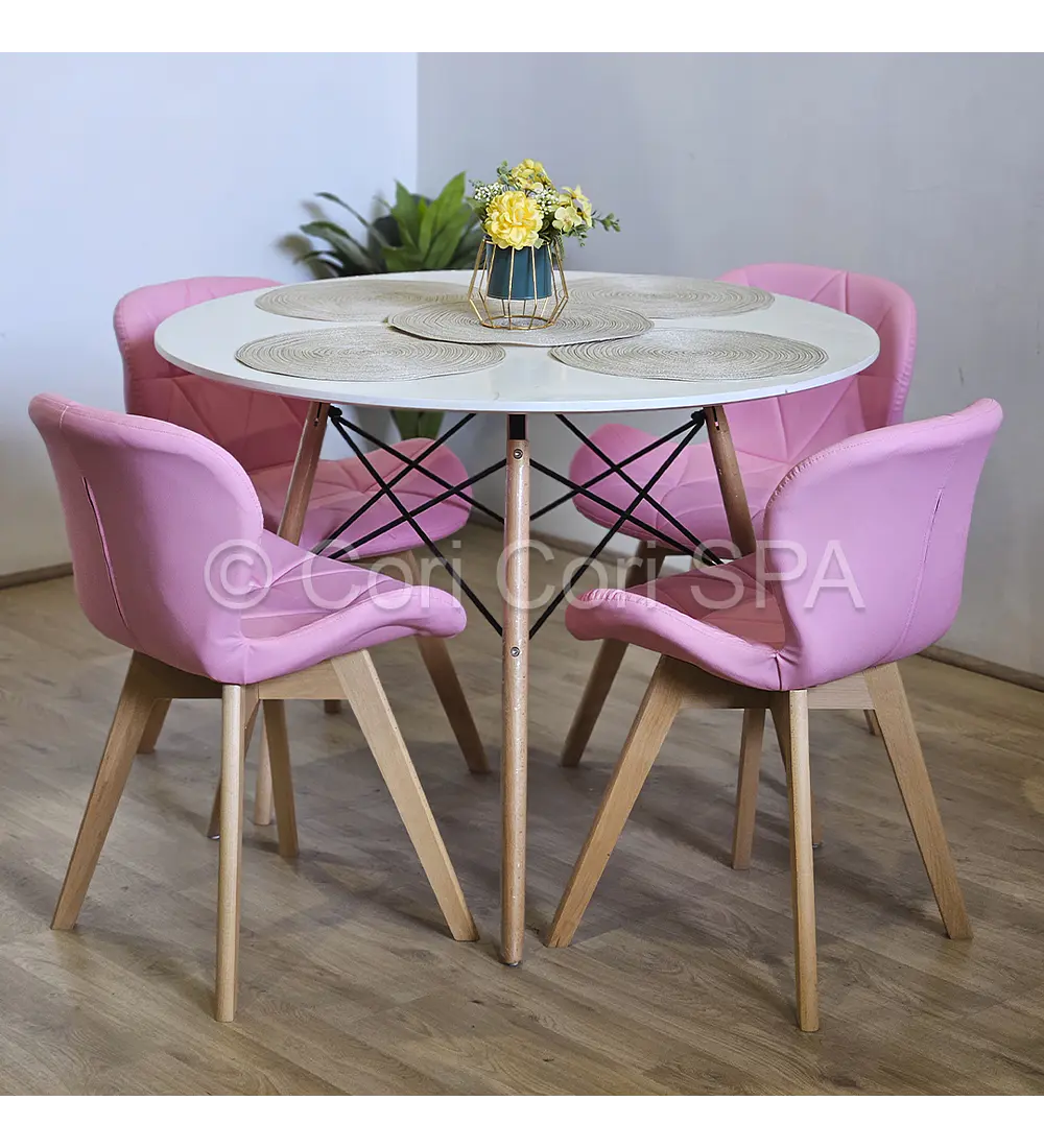 Comedor Mesa Eames Blanca 100cms + 4 Sillas Mariposas Wood 