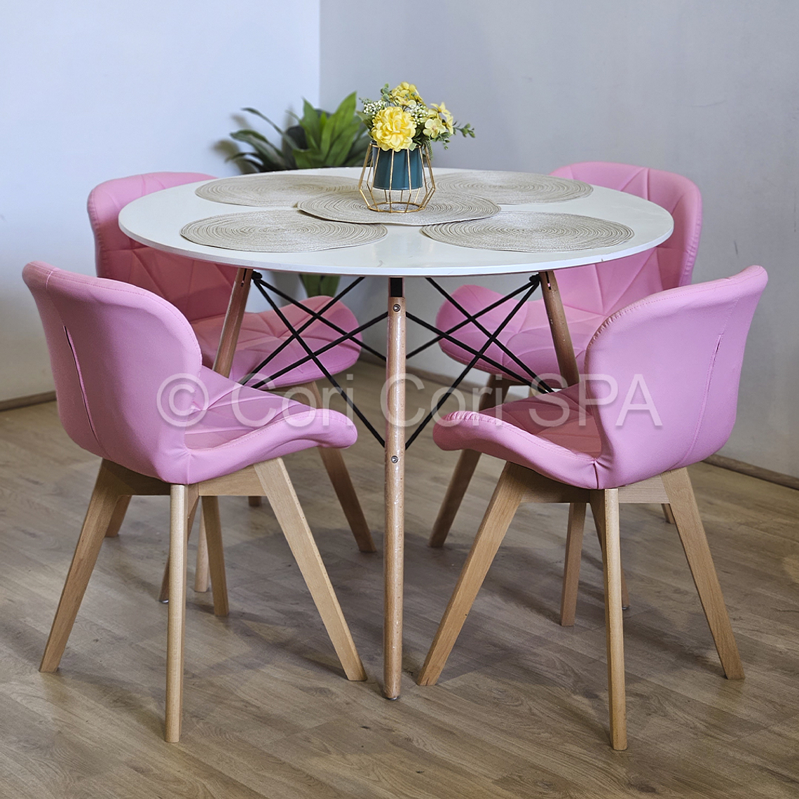Comedor Mesa Eames Blanca 100cms + 4 Sillas Mariposas Wood  10