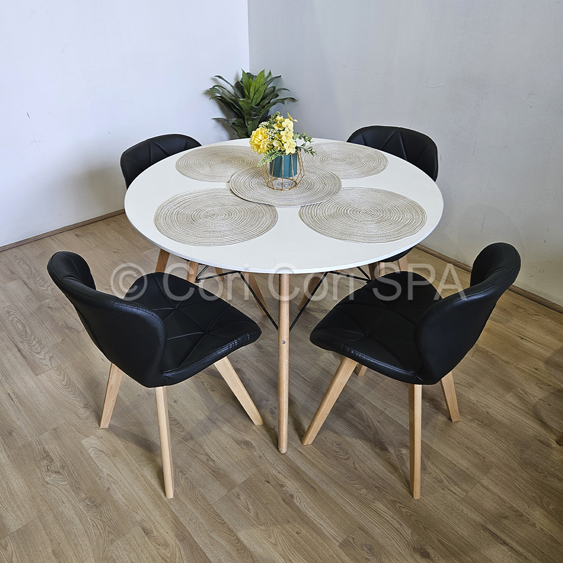 Comedor Mesa Eames Blanca 80cms + 4 Sillas Mariposa Wood 3