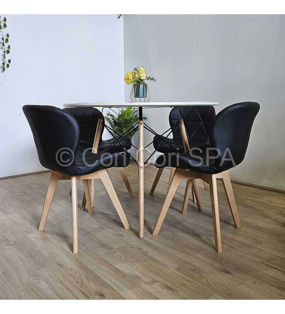 Comedor Mesa Eames Blanca 80cms + 4 Sillas Mariposa Wood