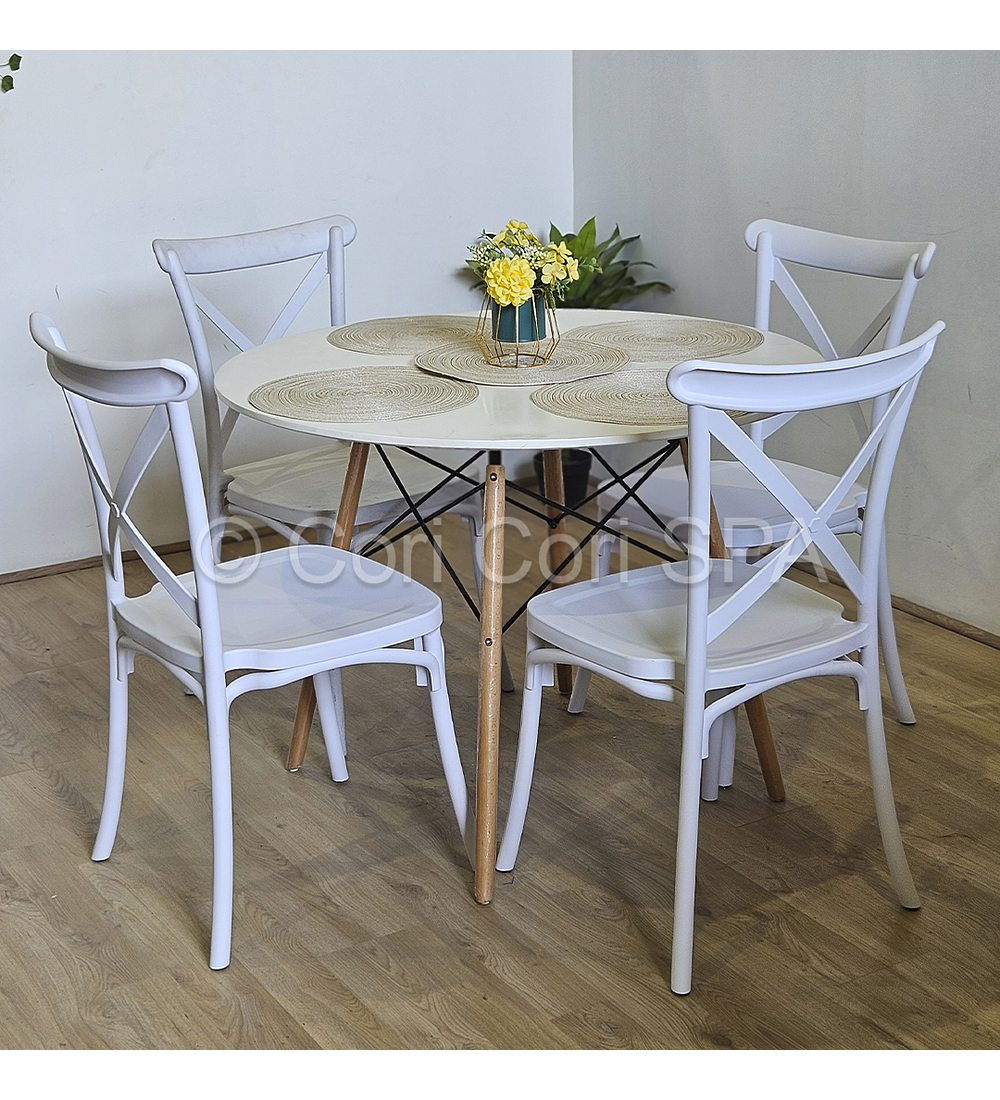 Comedor Mesa Eames Blanca 100cms + 4 Sillas Danubio 