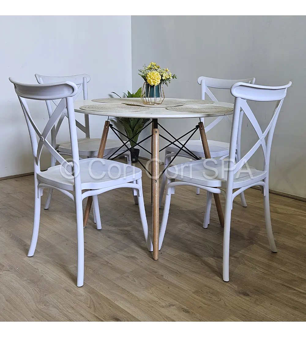 Comedor Mesa Eames Blanca 100cms + 4 Sillas Danubio 