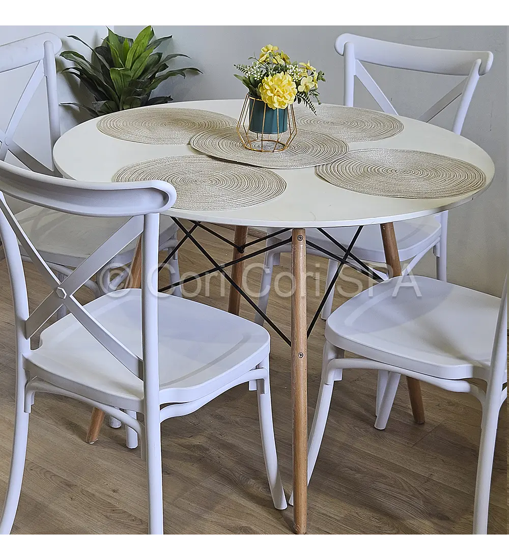 Comedor Mesa Eames Blanca 100cms + 4 Sillas Danubio 
