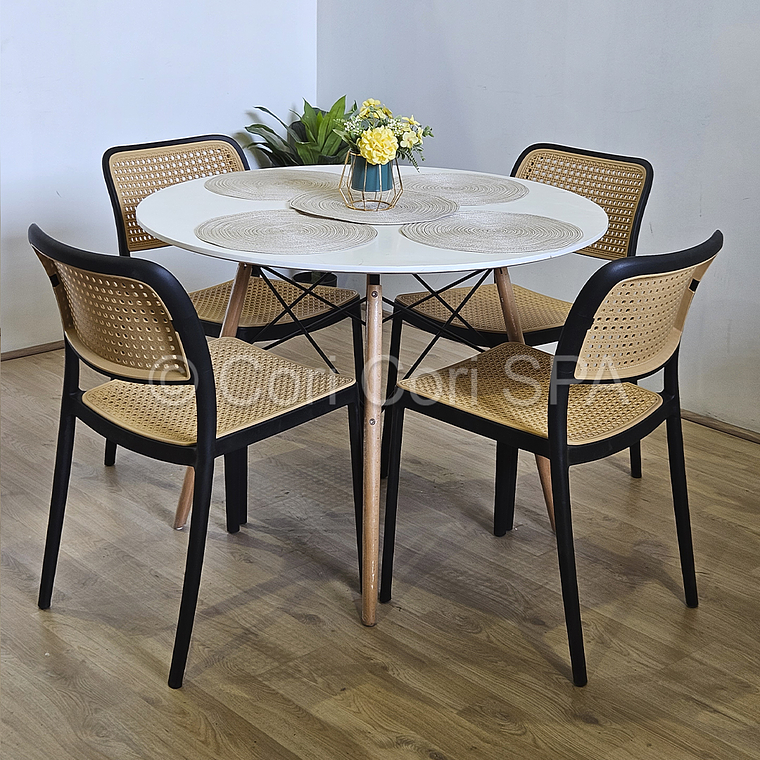 Comedor Mesa Eames Blanca 100cms + 4 Sillas Delta 2