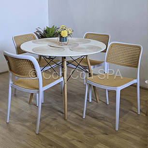 Comedor Mesa Eames Blanca 80cms + 4 Sillas Delta 