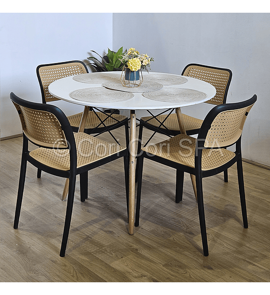 Comedor Mesa Eames Blanca 80cms + 4 Sillas Delta 