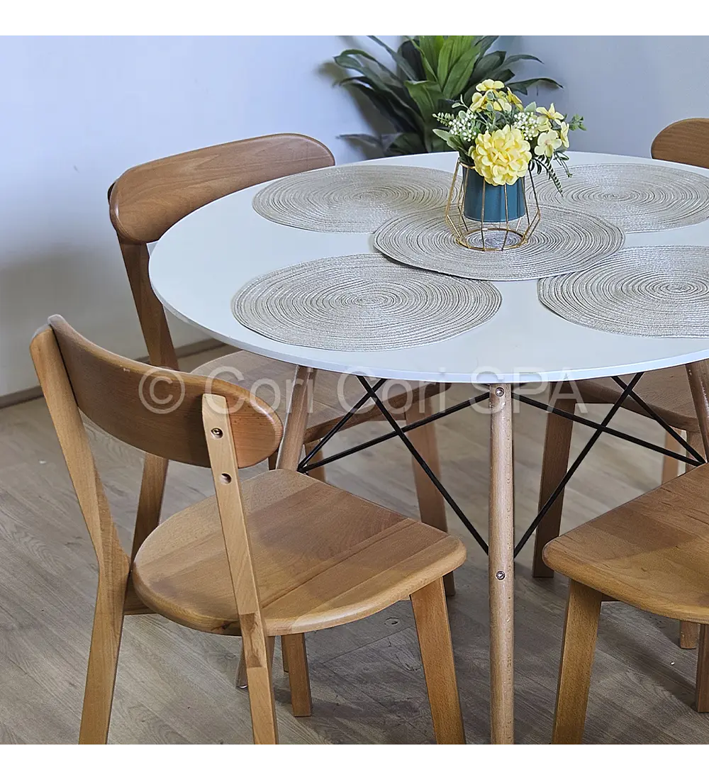 Comedor Mesa Eames 100cms + 4 Sillas Fresno 