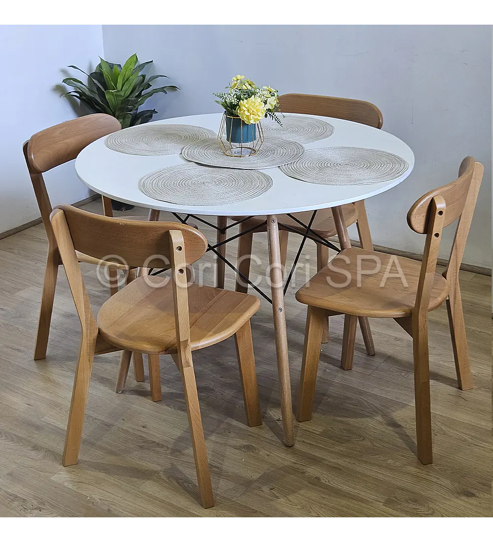 Comedor Mesa Eames 100cms + 4 Sillas Fresno 