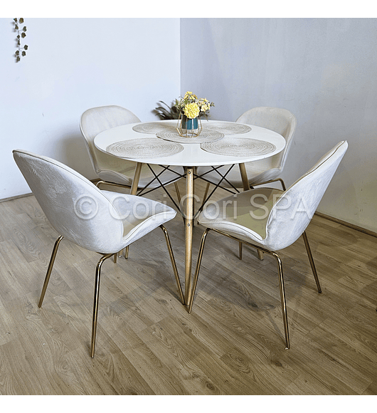 Comedor Mesa Eames Blanca 100cms + 4 Sillas Beetle 