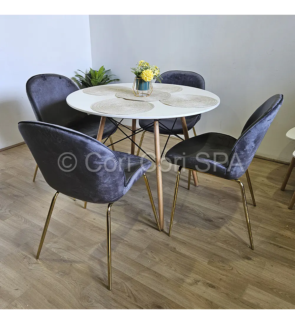 Comedor Mesa Eames Blanca 100cms + 4 Sillas Beetle 