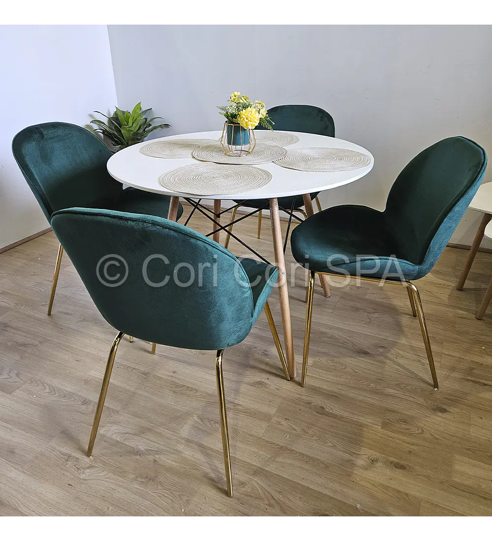 Comedor Mesa Eames Blanca 100cms + 4 Sillas Beetle 