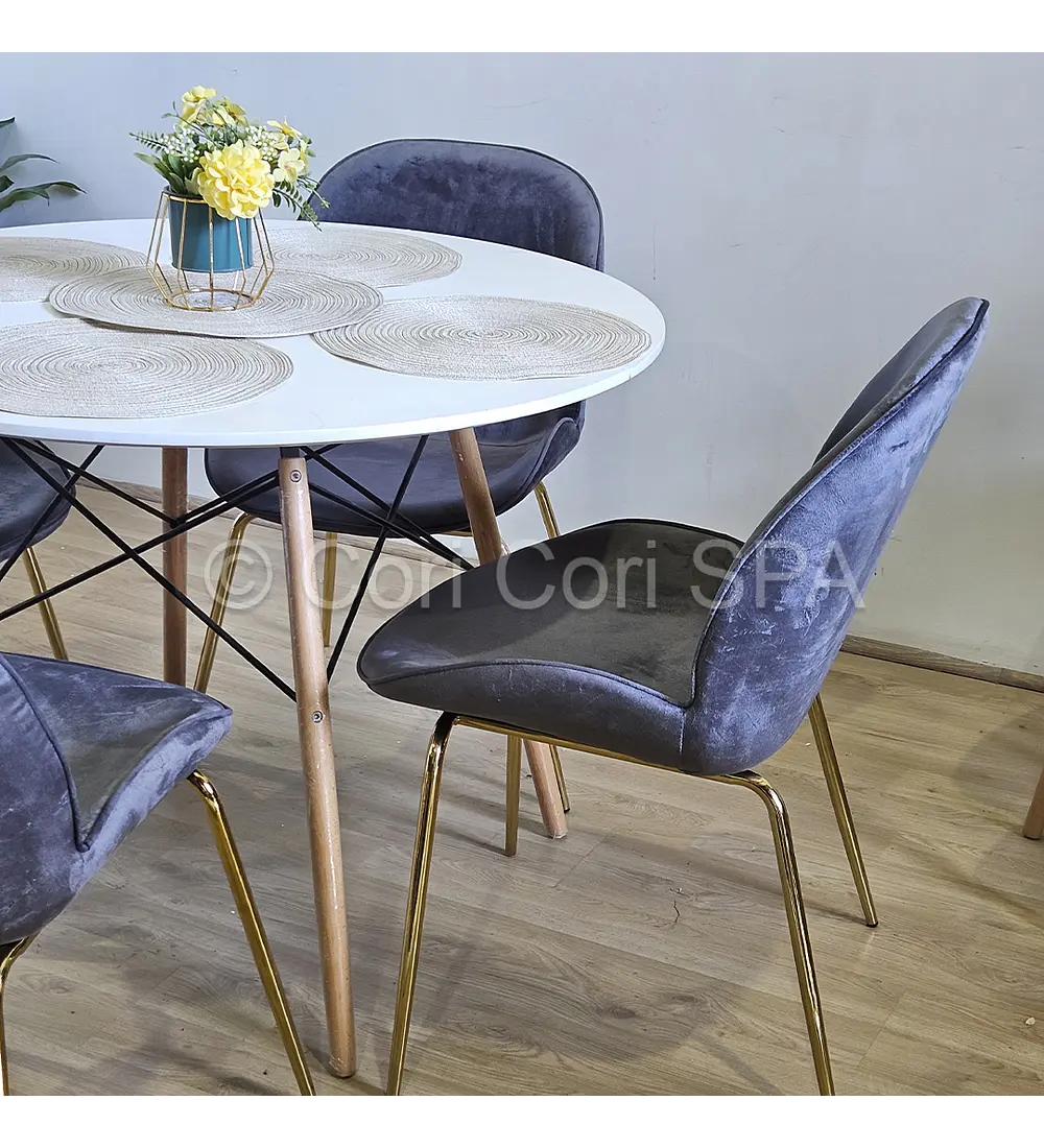 Comedor Mesa Eames Blanca 100cms + 4 Sillas Beetle 