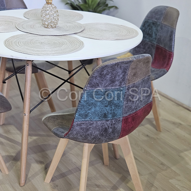 Comedor Mesa Eames Blanca 100cms + 4 Sillas Patchwork Davinci 3