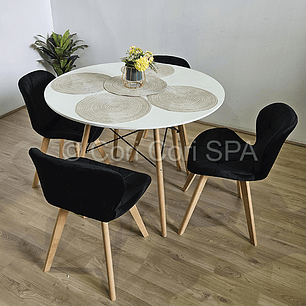 Comedor Mesa Eames Blanca 100cms + 4 Sillas Mariposa Velvet 