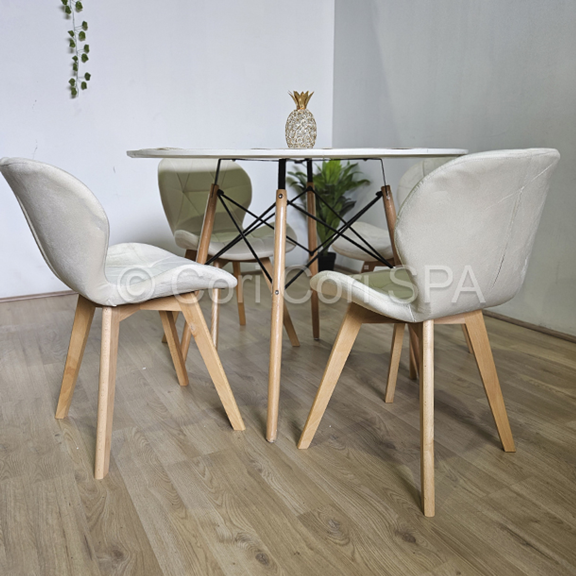 Comedor Mesa Eames Blanca 100cms + 4 Sillas Mariposa Velvet  9