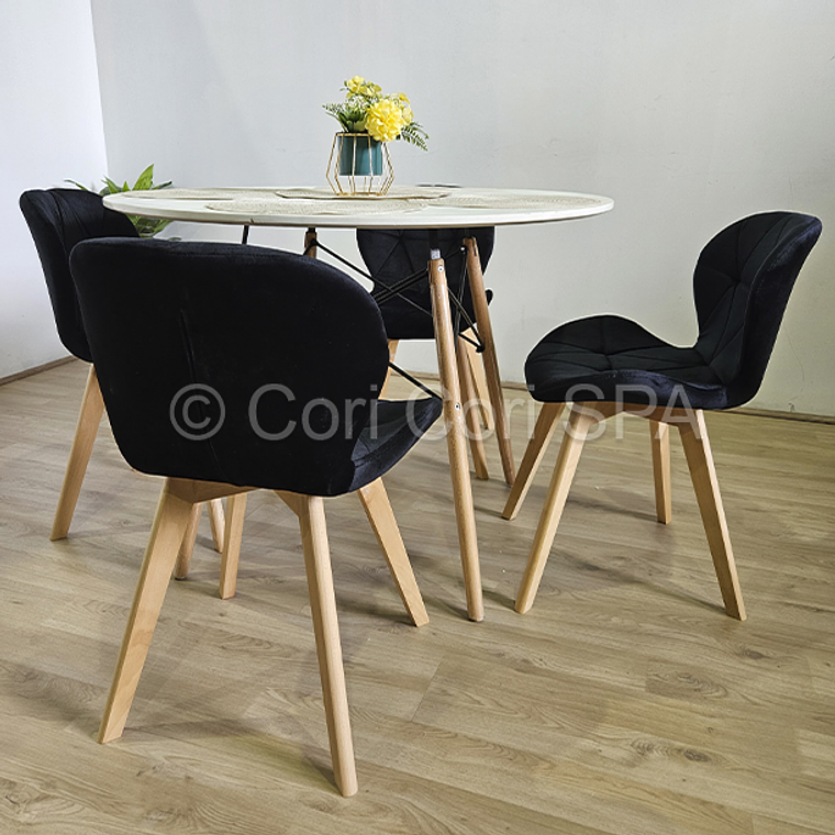 Comedor Mesa Eames Blanca 80cms + 4 Sillas Mariposa Velvet  5