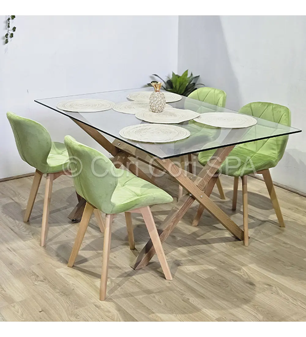 Comedor Medlock 130 x 80cm + 4 Sillas Mariposa Velvet 