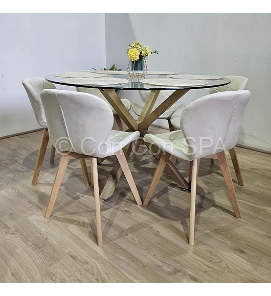 Comedor Warwick 120Cms + 6 Sillas Mariposa Velvet