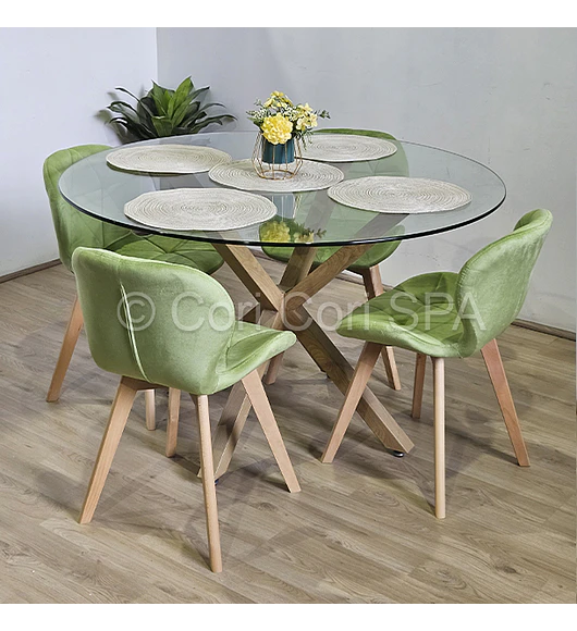 Comedor Warwick 100cm + 4 Sillas Mariposa Velvet 