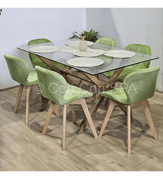 Comedor Medlock 140x90cm + 6 Sillas Mariposa Velvet 