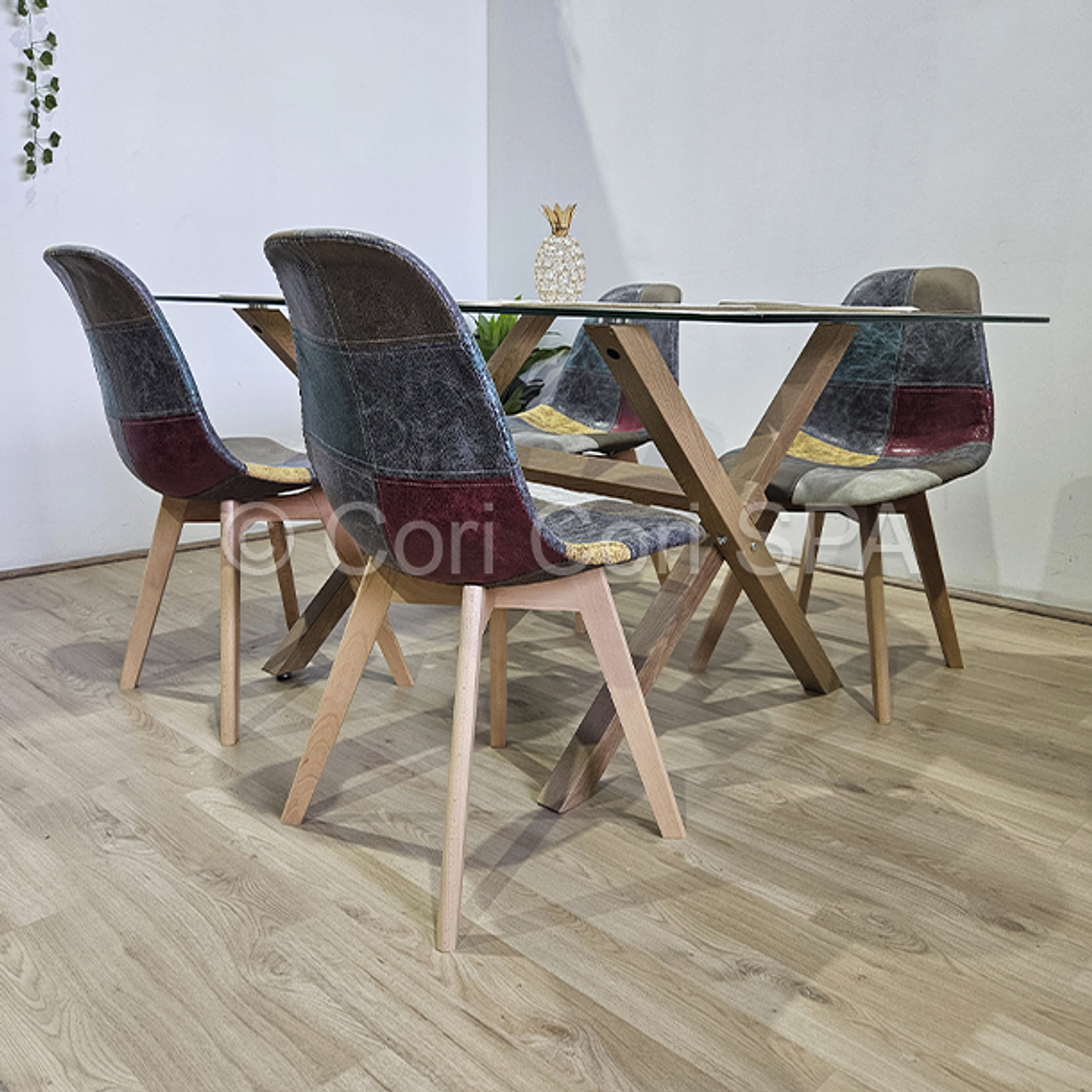 Comedor Mesa Medlock 140x90cms + 4 Sillas Patchwork DaVinci 3