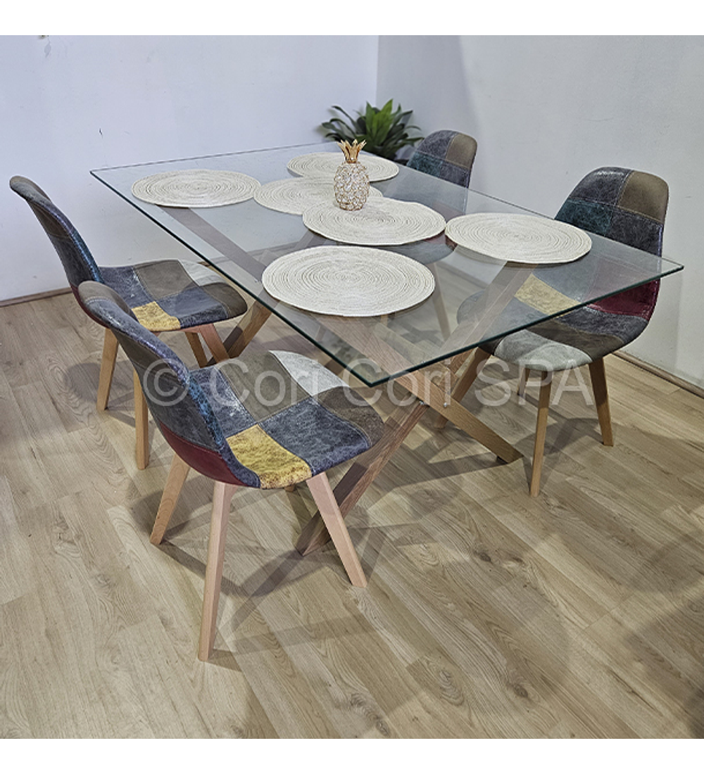 Comedor Mesa Medlock + 4 Sillas Patchwork Ecocuero 