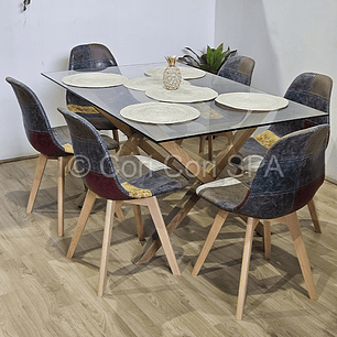 Comedor Mesa Medlock 140x90cms + 6 Sillas Patchwork DaVinci