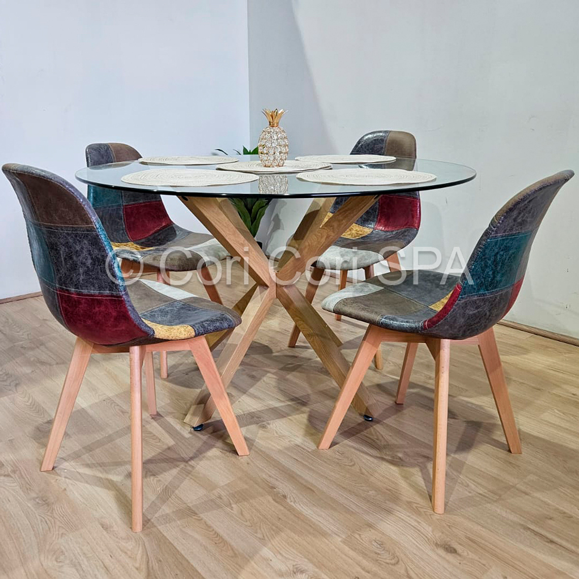 Comedor Mesa Warwick 100cm + 4 Sillas Patchwork DaVinci 4