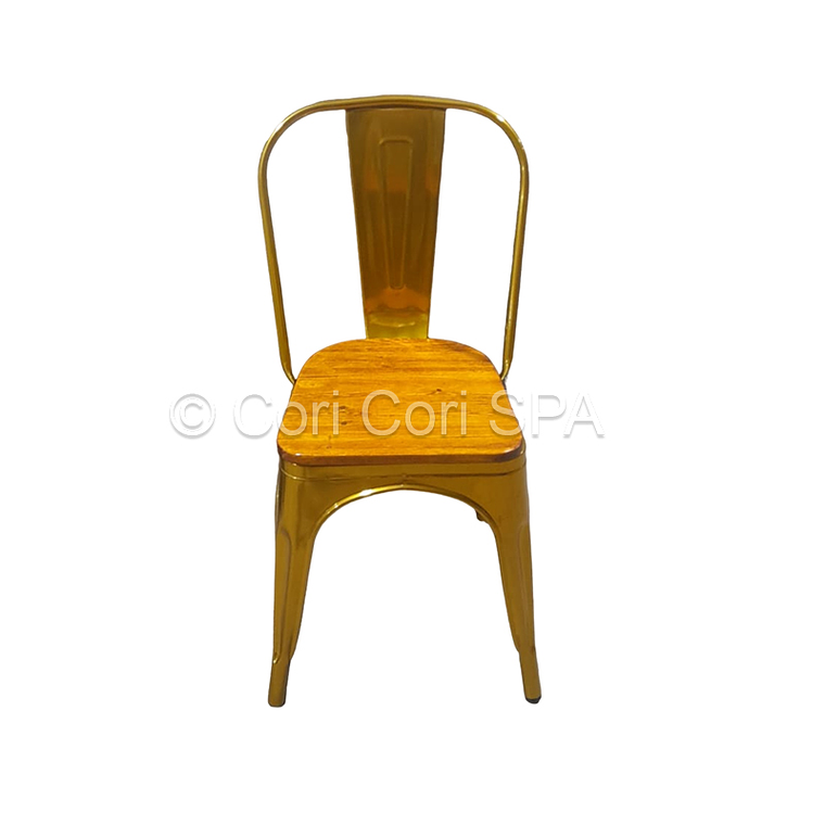 Silla Tolix Dorado Asiento de Madera - Industrial 2