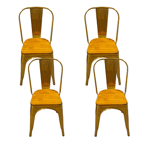 Pack 4 Sillas Tolix Dorado Asiento de Madera - Industrial